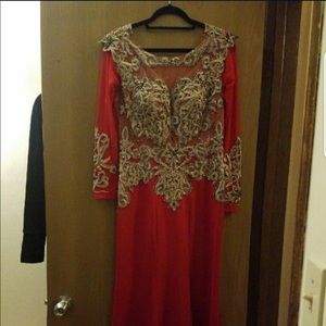 Red and gold gown